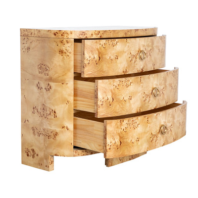 Worlds Away Demilune Chest - Three Drawers - Burl Wood (Closeout)