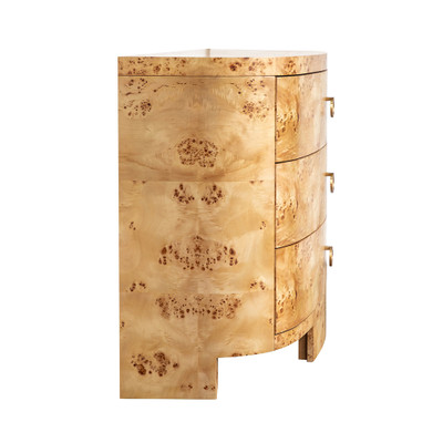 Worlds Away Demilune Chest - Three Drawers - Burl Wood (Closeout)
