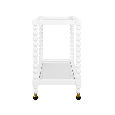 Worlds Away Bobbin Style Bar Cart - White Lacquer