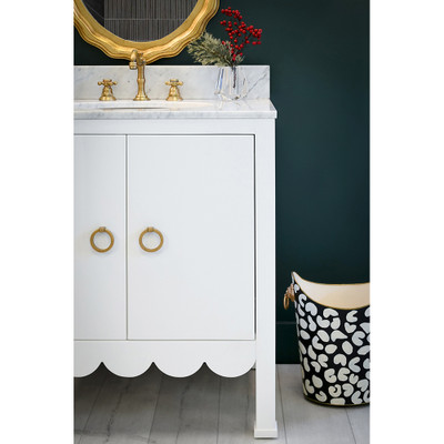 Worlds Away Bath Vanity - Scallop Detail - Matte White Lacquer - White Marble Top And Porcelain Sink