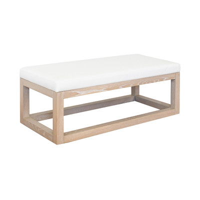 Worlds Away Rectangle Bench - White Vinyl Upholstery And Modern Base - Cerused Oak