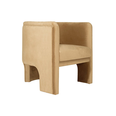 Worlds Away Three Leg Fully Upholstered Barrel Chair - Camel Velvet