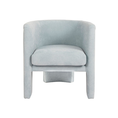 Worlds Away Three Leg Fully Upholstered Barrel Chair - Performance Light Blue Chenille