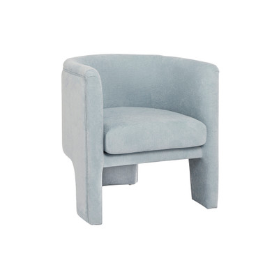 Worlds Away Three Leg Fully Upholstered Barrel Chair - Performance Light Blue Chenille