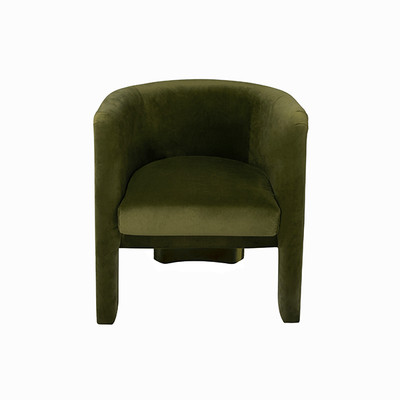 Worlds Away Three Leg Fully Upholstered Barrel Chair - Olive Velvet