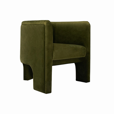 Worlds Away Three Leg Fully Upholstered Barrel Chair - Olive Velvet