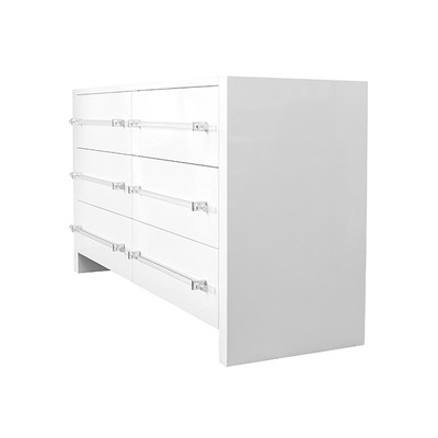Worlds Away Six Drawer Chest W. Acrylic Harware - White Lacquer (Closeout)