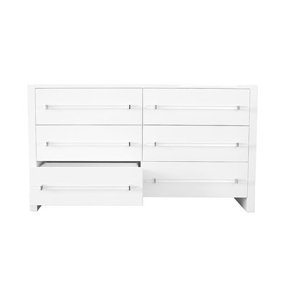 Worlds Away Six Drawer Chest W. Acrylic Harware - White Lacquer (Closeout)
