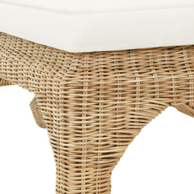 Worlds Away Ming Style Bench - Woven Rattan - Ivory Linen Cushion