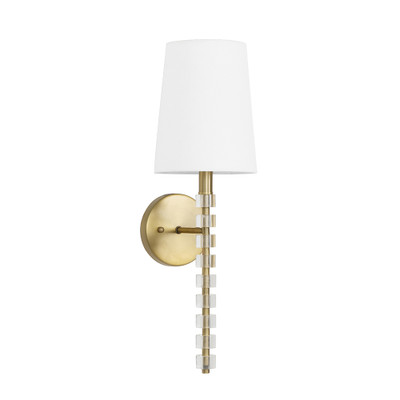 Worlds Away One Light Sconce - Acrylic And Brushed Brass - White Linen Shade