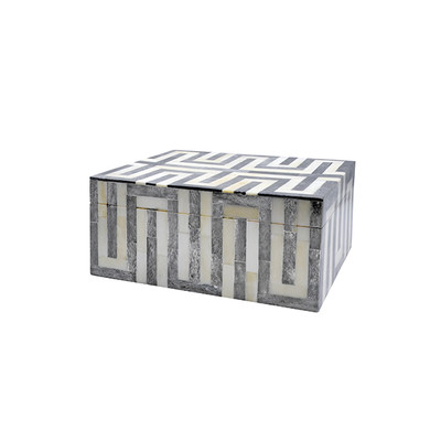 Worlds Away Small Geometric Patterned Box - Dark Grey And White Resin