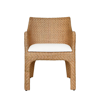 Worlds Away Basketweave Rattan Wrapped Dining Chair - Ivory Linen Cushion