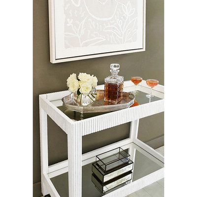 Worlds Away Fluted Bar Cart - White Washed Oak