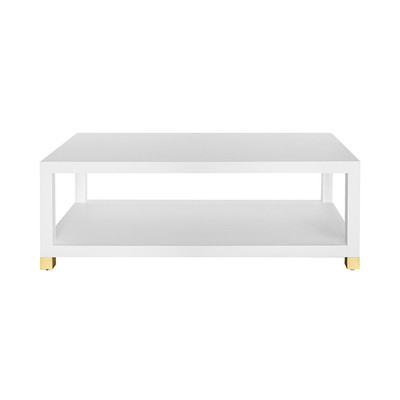Worlds Away Coffee Table - Antique Brass Foot Caps - Matte White Lacquer