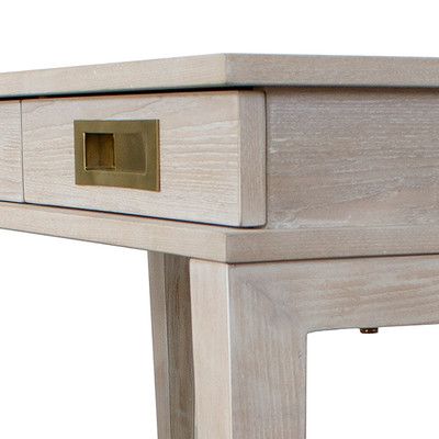 Worlds Away Three Drawer Desk - Brass Details - Cerused Oak