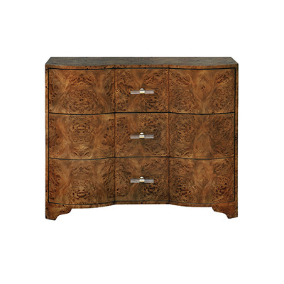 Worlds Away 3 Drawer Chest - Dark Burl Wood - Acrylic Hardware
