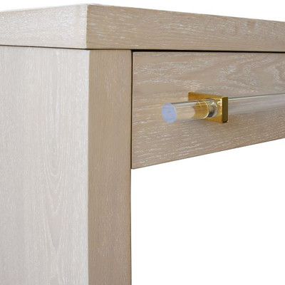 Worlds Away Waterfall Two Drawer Desk - Brass And Acrylic Hardware - Cerused Oak