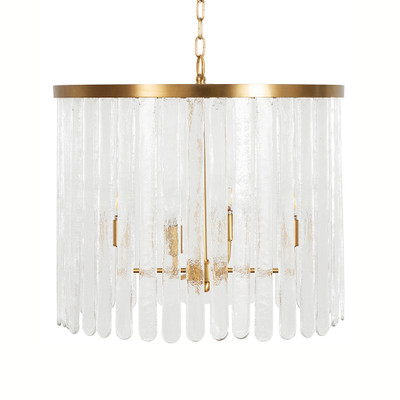 Worlds Away Four Light Hanging Textured Glass Pendant - Brushed Brass