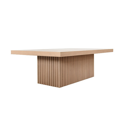 Worlds Away Slatted Pedestal Base Coffee Table - Natural Oak