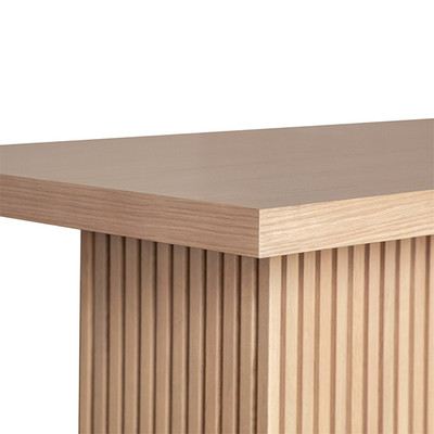 Worlds Away Slatted Pedestal Base Console Table - Natural Oak