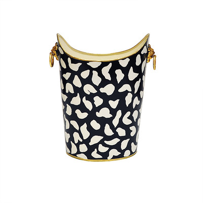 Worlds Away Oval Wastebasket - Lion Handles - Black Leopard