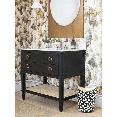 Worlds Away Oval Wastebasket - Lion Handles - Black Leopard