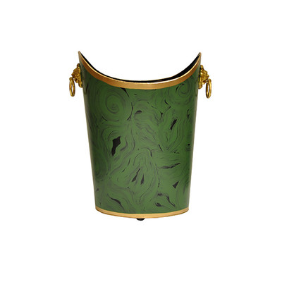 Worlds Away Oval Wastebasket - Lion Handles - Malachite