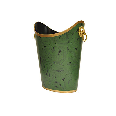 Worlds Away Oval Wastebasket - Lion Handles - Malachite