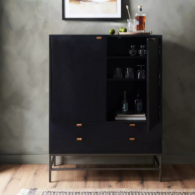 Four Hands Trey Bar Cabinet - Black Wash Poplar