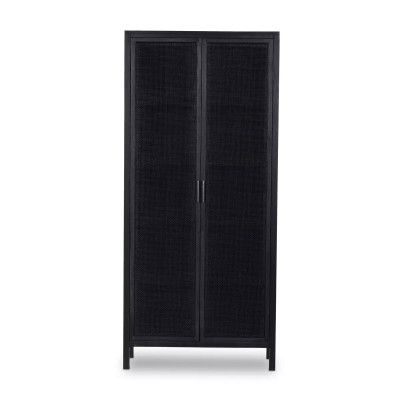 Four Hands Caprice Tall Cabinet - Black Wash Mango W/ Black Cane