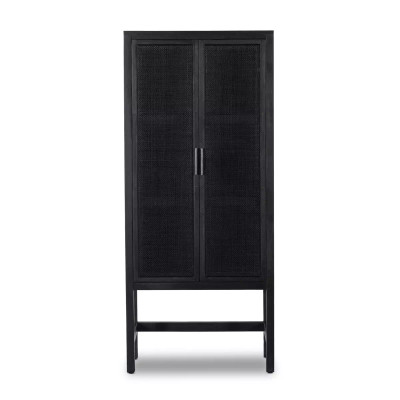 Four Hands Caprice Narrow Cabinet - Black Wash Mango W/ Black Cane