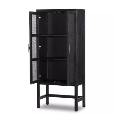 Four Hands Caprice Narrow Cabinet - Black Wash Mango W/ Black Cane