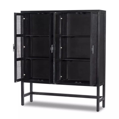 Four Hands Caprice Cabinet - Black Wash Mango W/ Black Cane