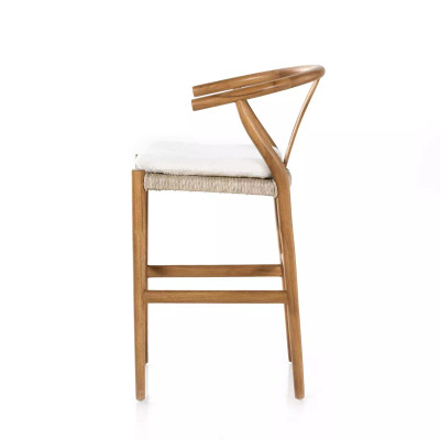 Four Hands Muestra Counter Stool - Natural Teak - Cream Shorn Sheepskin