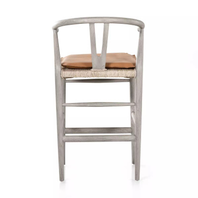 Four Hands Muestra Counter Stool - Weathered Grey - Whiskey Saddle