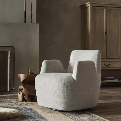 Four Hands Reed Swivel Chair - Crete Pebble