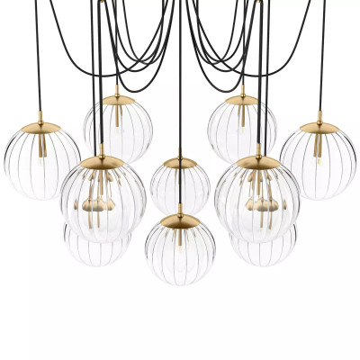 Four Hands Spider Chandelier - Burnished Brass - Clear Ribbon Glass