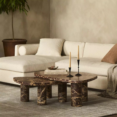 Four Hands Zion Coffee Table Set - Merlot Marble