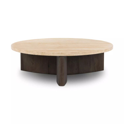 Four Hands Toli Coffee Table - Smoked Black Veneer - Travertine