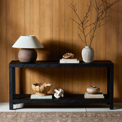 Four Hands Lamar Console Table - Drifted Matte Black Veneer