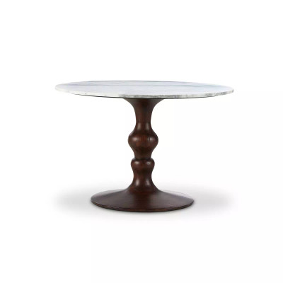 Four Hands Kestrel Round Dining Table - Dark Brown Acacia W/ White Marble