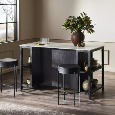 Four Hands Indira Kitchen Island - Black Wash Acacia