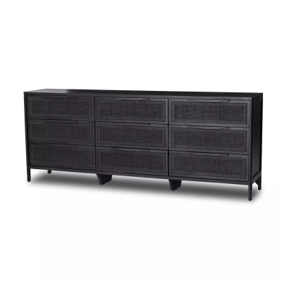 Four Hands Sydney 9 Drawer Dresser - Black Wash W/ Black Cane