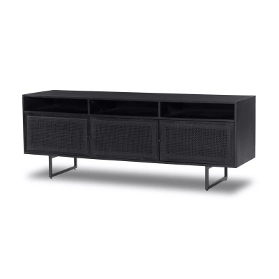 Four Hands Carmel Media Console - Black Wash W/ Black Cane