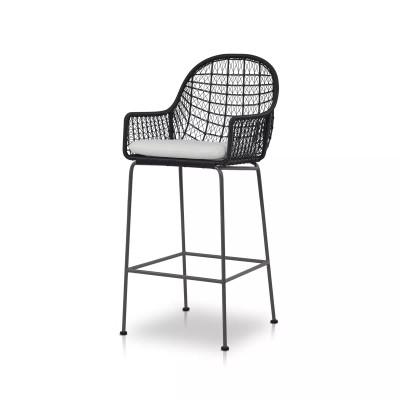 Four Hands Bandera Outdoor Bar Stool - Smoke Black - White