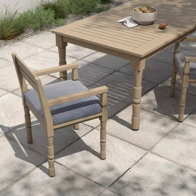 Four Hands Waller Outdoor Dining Armchair - Faye Navy - Washed Brown (Closeout)