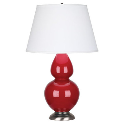 Double Gourd Table Lamp - Antique Silver - Ruby Red