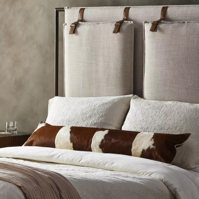 Four Hands Modern Cowhide Lumbar Pillow - Brown & White - Cover + Insert (Closeout)