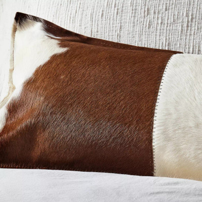 Four Hands Modern Cowhide Lumbar Pillow - Brown & White - Cover + Insert
