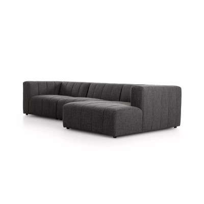 Four Hands Langham Channeled 3 - Piece Sectional - Right Chaise - Saxon Charcoal